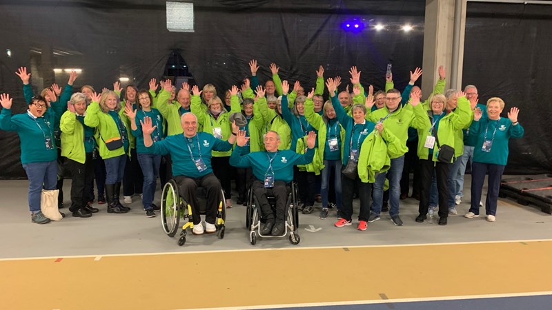 A group of volunteers at the Billie Jean King Cup tennis at the Emirates Arena