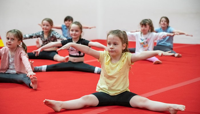 gymnastics team on the floor